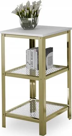 OEM Estanter&iacute;a Industrial De 3 Niveles Para Sal&oacute;n, Atornillada, 40x40x80 Cm, Color Dorado Y Blanco Mate