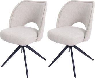 Hhg Hhg - Juego De 2 Sillas De Comedor 597, Silla De Cocina Tapizada, Giratoria Con Retorno Autom&aacute;tico, Tela/textil (420 G/m&sup2;) Oeko-tex, Crema
