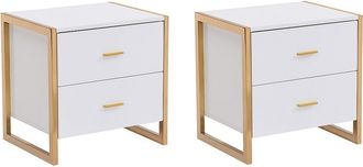 Vente-Unique Conjunto de 2 mesitas de noche con 2 cajones - MDF - blanco lacado y dorado - OMBRELIA de Pascal Morabito