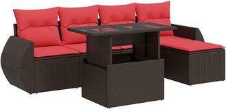 vidaXL 6 Piece Garden Sofa Set with Cushions Brown Poly Rattan Acacia Vidaxl