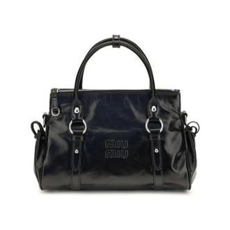 Miu Miu Glanzende Leren Handtas - Dames - Tassen - Zwart - Maat: ONE Size Katoen
