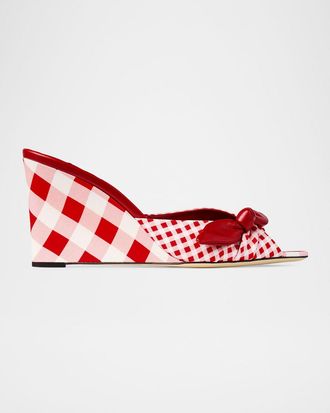 Jimmy Choo London 85mm Livi Mixed Gingham Wedge Mules