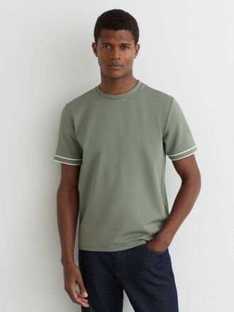 Reiss Sage Green Piped-trim Textured T-shirt, Xxl