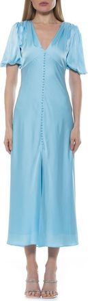 Alexia Admor Lorelei V-Neck Bubble Sleeve Midi Dress in Halogen Blue at Nordstrom Rack, Size 10