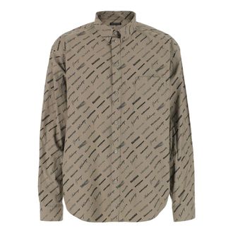 Balenciaga Logomania All Over Long Sleeve Shirt Beige 662983TNLL19763