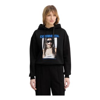 Patrizia Pepe Bedrukte Katoenen Hoodie - Dames - Hoodies - Zwart - M - Katoen - Hoodies & sweatvesten