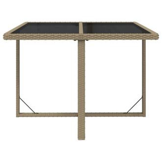 Berkfield Home Garden Table Beige 109x107x74 cm Poly Rattan & Glass | Size: 109 x 107 x 74 cm