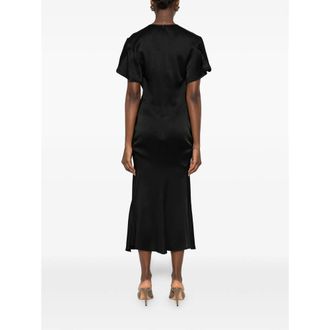 Victoria Beckham Satin V-Neck Dress - Black