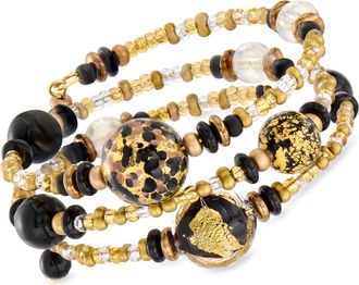 Ross-Simons Italian Black and Gold-Colored Murano Glass Bead Wrap Bracelet