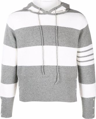 Thom Browne 4-Bar striped hoodie - men - Cashmere - 4 - Grey
