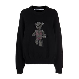 Alexander Wang Hoodies & sweatvesten, Dames, Zwart, S, Wol, Pullover met Kristal