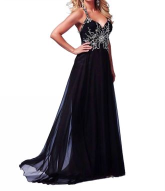 Mac Duggal Flowing Crossover Gown In Black/silver