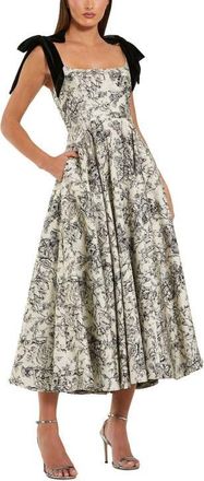 Mac Duggal Brocade A Line Midi Dress With Bow Straps in Black Multi at Nordstrom, Size 12