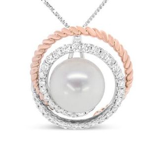 House of Brilliance 14K Rose and White Gold 3/8 Cttw Pave Diamond and Pearl Spiral Openwork Pendant at Nordstrom