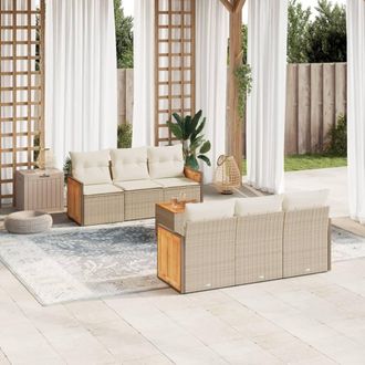 vidaXL Vidaxl - Set Sof&aacute;s De Jard&iacute;n 7 Piezas Y Cojines Rat&aacute;n Sint&eacute;tico Beige