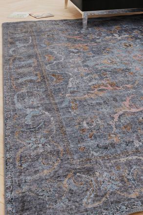 Kukoon Blue Distressed Soft Washable & Liquid Repellent Living Room Area Rug in Mid Blue | Size: 160 cm x 230 cm