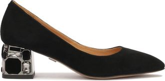 Kazar Su&egrave;de lage pumps met versierde hak - Dames - Pumps - Zwart - 39 EU - Su&egrave;de - Schoenen