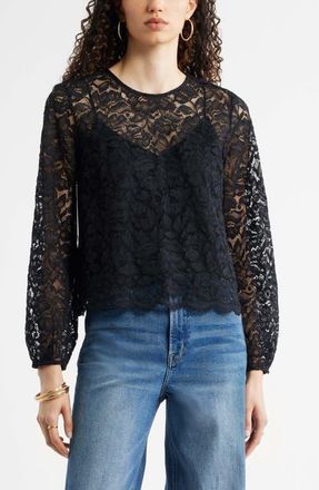 Nordstrom Sheer Lace Top in Black at Nordstrom, Size Xx-Small