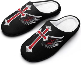Generic Gothic Crosses Wings Mens House Slippers Memory Foam Washable Cotton Slip on Home Shoes