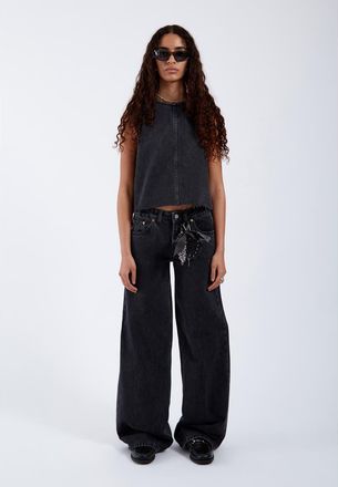Dr. Denim Rhue Low Wide Jeans in Retro Black at Nordstrom, Size 27