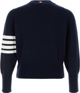 Thom Browne Mens Crewneck Cashmere With Signature Stripe Sweater Navy Self