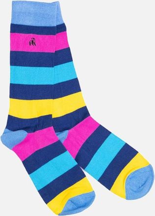 Swole Panda Mens NEON STRIPED SOCKS - Blue - Size: 7/8.5/8/7.5/9/9.5/10/10.5/11