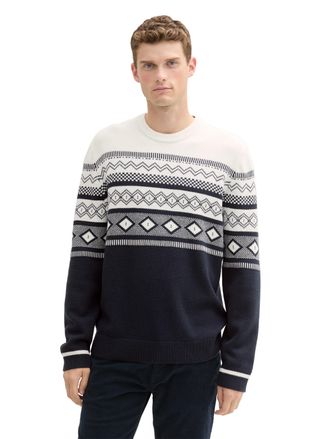 Tom Tailor Jacquardpullover TOM TAILOR, Herren, Gr. 3XL, blau (sanftes wei&szlig; navy), Strick, Obermaterial: 60% Baumwolle, 40% Polyacryl, colorblocking, regular fit