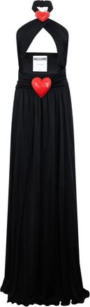 Moschino Kleedjes, Dames, Zwart, S, Lange zwarte jurk met rode details