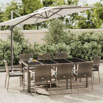 vidaXL Set Comedor Jard&iacute;n 9 Pzas Y Cojines Rat&aacute;n Sint&eacute;tico Gris Vidaxl