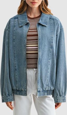 All in Favor Oversized Denim Bomber Jacket in Light Denim at Nordstrom, Size Small