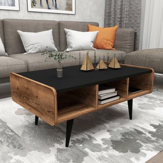 Dmora Mesa De Centro Mangone Con Patas, 3 Compartimentos, Forma Rectangular, 90x56x40h Cm Marr&oacute;n Roble Nudos