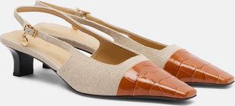 Tod's Leather-trimmed canvas slingback pumps