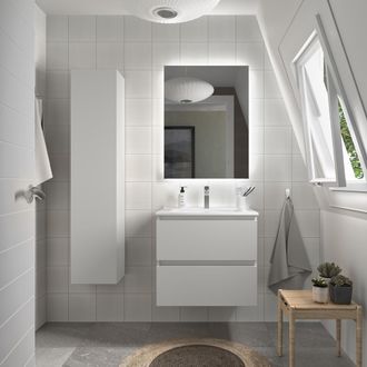 Cygnus Bath Mueble De Ba&ntilde;o Bequia 60 Cm Blanco Mate Con Lavabo De Porcelana