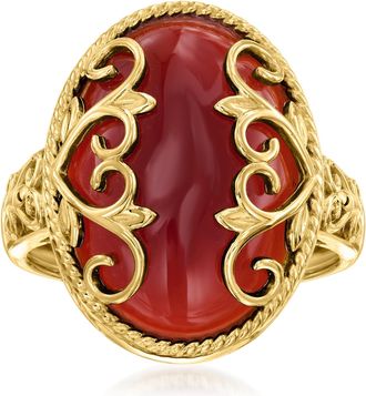 Ross-Simons Red Agate Heart Scroll Ring in 18kt Gold Over Sterling