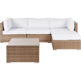 Beliani Set da giardino composto da divano con tavolino quadrato in rattan naturale lato sinistro Sano ii
