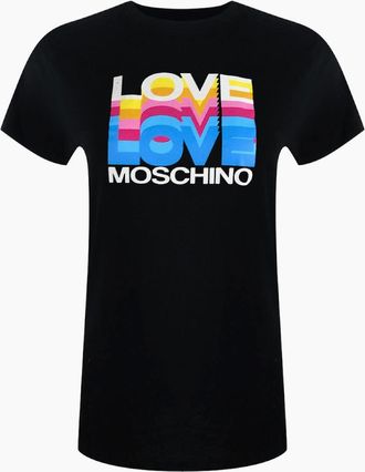 Love Moschino Womens Love Moschino Layered Logo Black T-Shirt - Size: 18/16