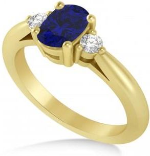 Allurez Cushion Blue Sapphire & Diamond Three-Stone Engagement Ring 14k Yellow Gold (1.14ct)
