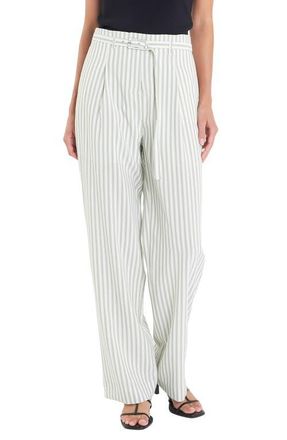 English Factory Stripe Belted High Waist Pants in Off White/Green at Nordstrom, Size X-Small