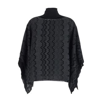 Missoni Poncho con Cuello Alto y Mangas de Poncho - Jackets - Mujer - Negro - ONE SIZE