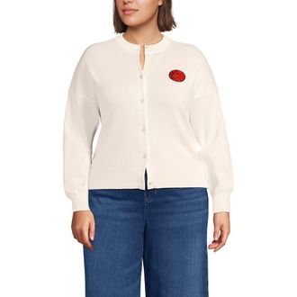 Lands End Plus Size Cotton Embellished Cardigan Sweater in Basketball/fresh Ivory at Nordstrom, Size 1X