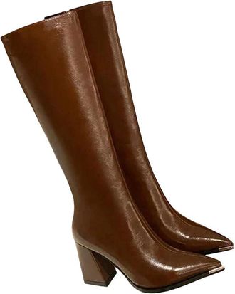 Generic Womens Pointed Toe Knee High Boots Side Zipper Long Booties Elegant High Heel Shoes For Party And Winter Wear