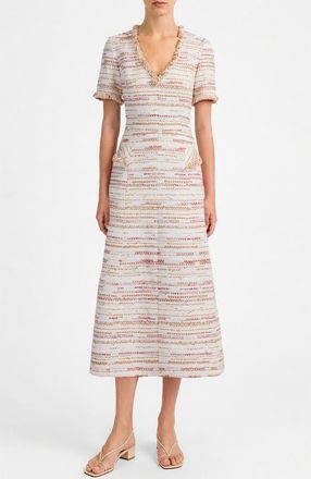 Santorelli Adelle Midi A-Line Dress in Modern Tweed in Chai at Nordstrom, Size 4