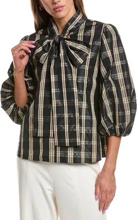 Red Valentino Red Valentino Plaid Puff Sleeve Top