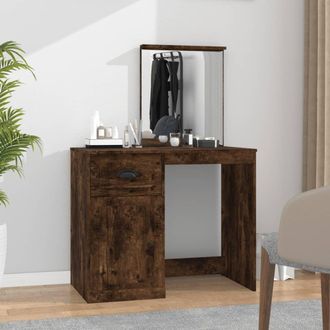 vidaXL Vidaxl - Tocador Y Espejo Madera Contrachapada Roble Humo 90x50x132,5 Cm