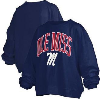 Pressbox Womens Pressbox Navy Ole Miss Rebels Janise Arch Over Logo Waist Length Oversized Pullover Sweatshirt at Nordstrom, Size Xx-Large