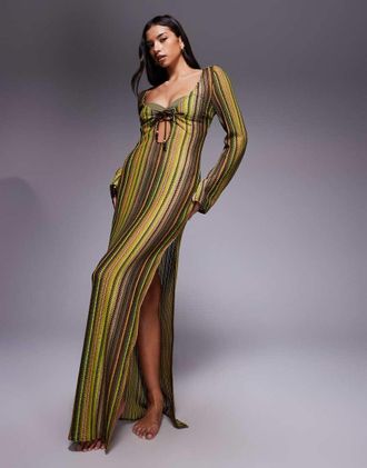 Asos Kenny - Vestito lungo marrone da spiaggia alluncinetto-Giallo