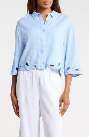 Ellen Tracy Embroidered Crop Button-Up Shirt in Hydrangea at Nordstrom Rack, Size X-Large