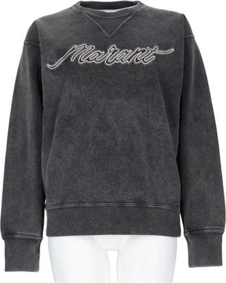 Isabel Marant Rise Washed Charcoal Grey Embroidered Cotton-Blend Sweatshirt