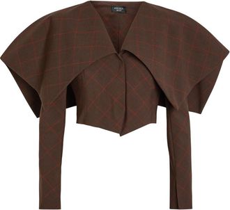 A.W.A.K.E Mode Oversized-collar Checked Cropped Jacket - Brown - 34 (UK6 / XS)
