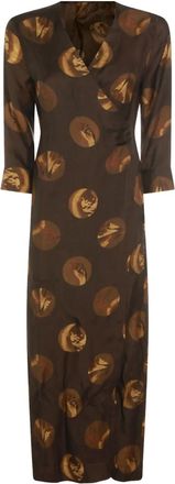 Uma Wang wrap printed dress - Brown